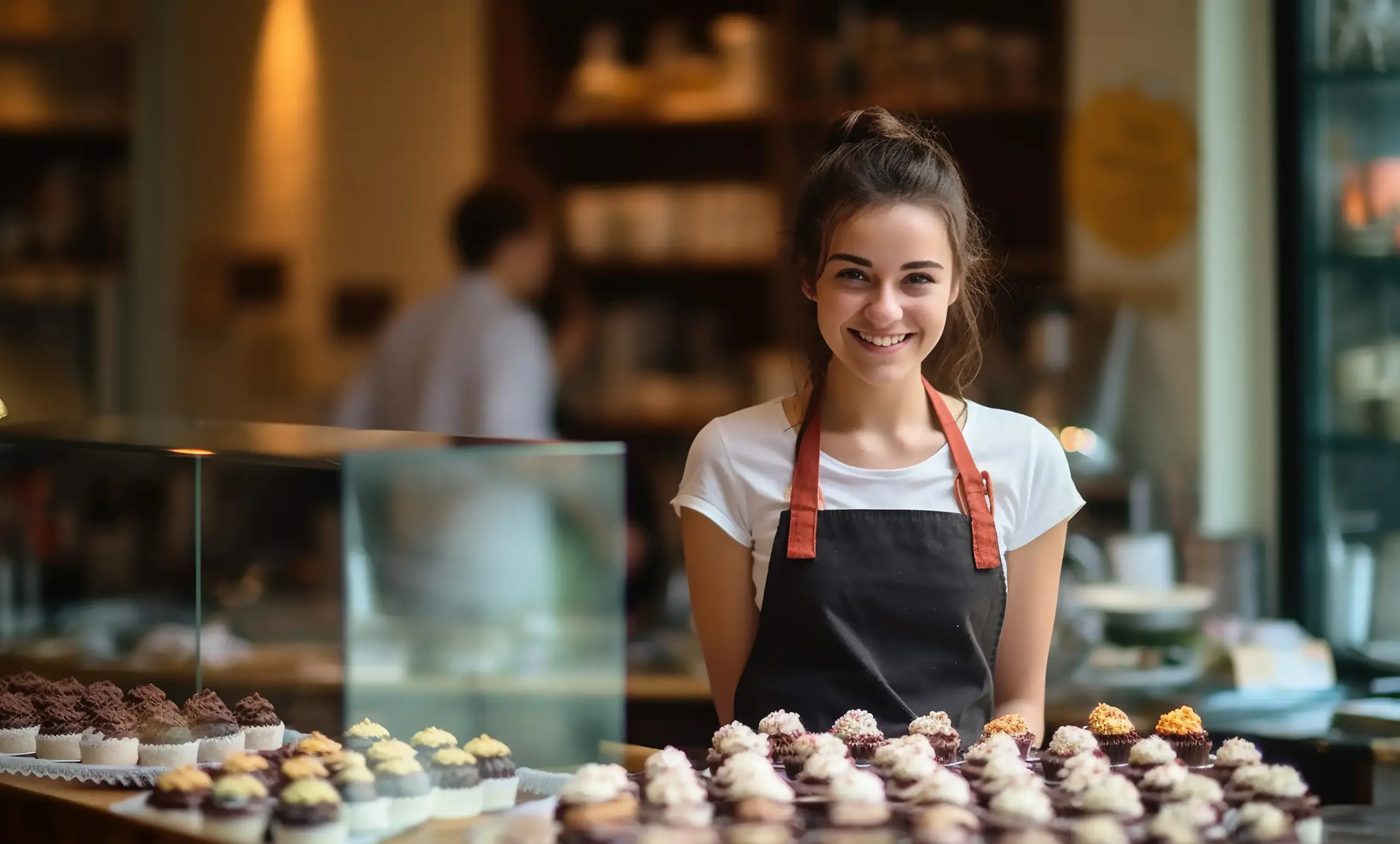 Young teenager working with cupcakes in a workplace